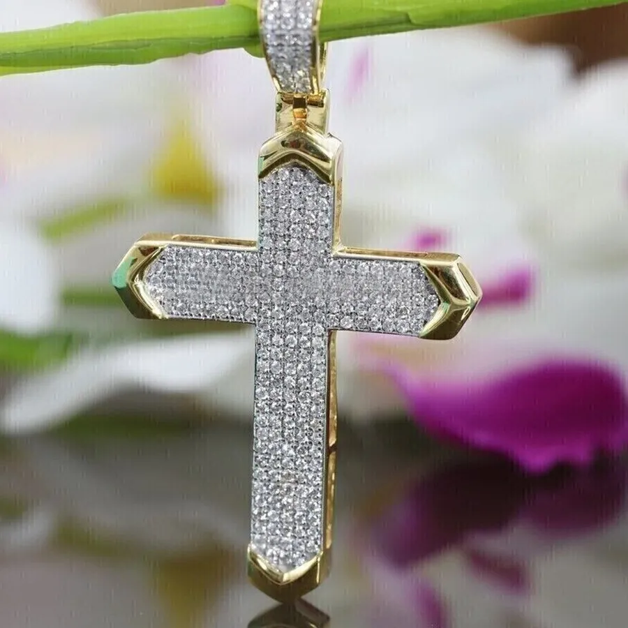 Authentic Radiant VVS1 Moissanite Golden Cross Pendant