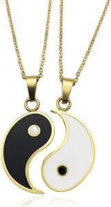 Authentic Yin Yang Necklace Stainless Steel Gold Plated Puzzle Pendant Couple Jewelry
