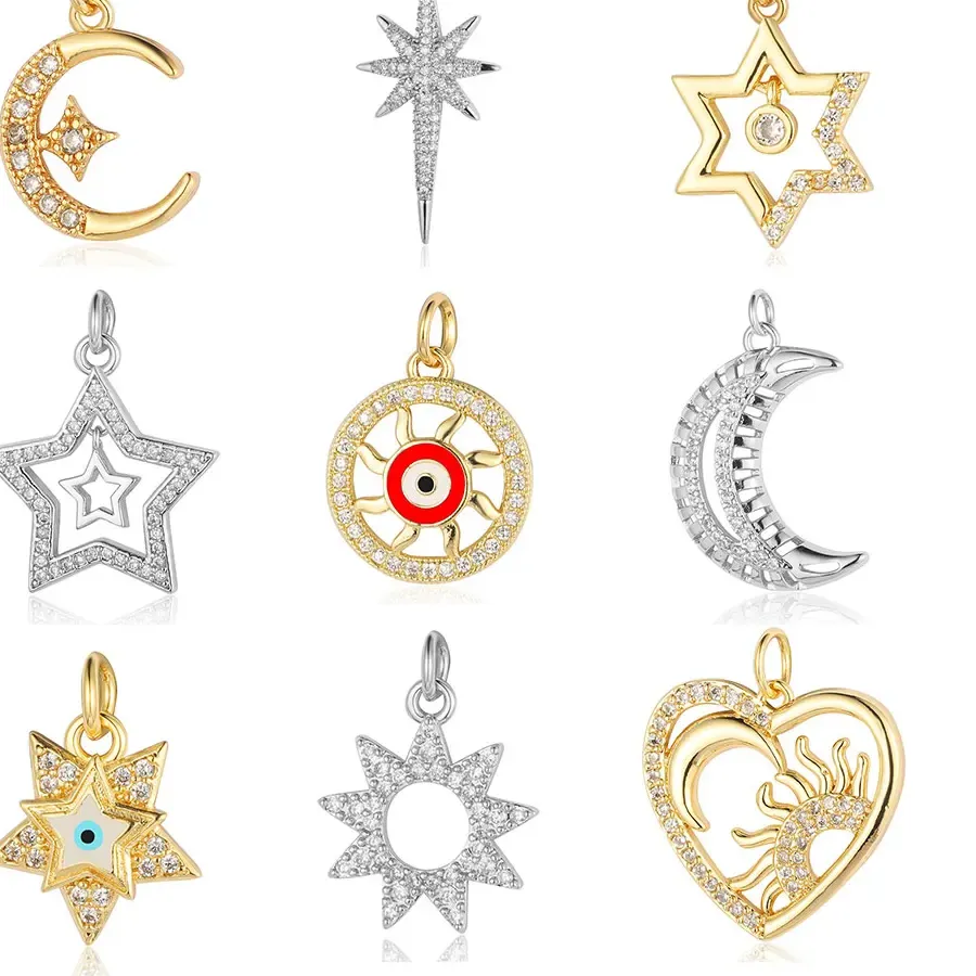 Authentic Cubic Zircon Sun Moon Star Of David Charms Crescent Evil Eye Heart Diy Jewelry Bracelet Earring Necklace Pendant