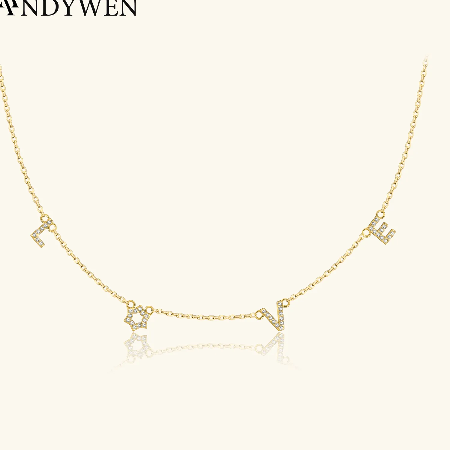 Authentic ANDYWEN 925 Sterling Silver Letter Love Zircon CZ Star Of David Pendant Long Necklace 2025 Winter Women Jewelry