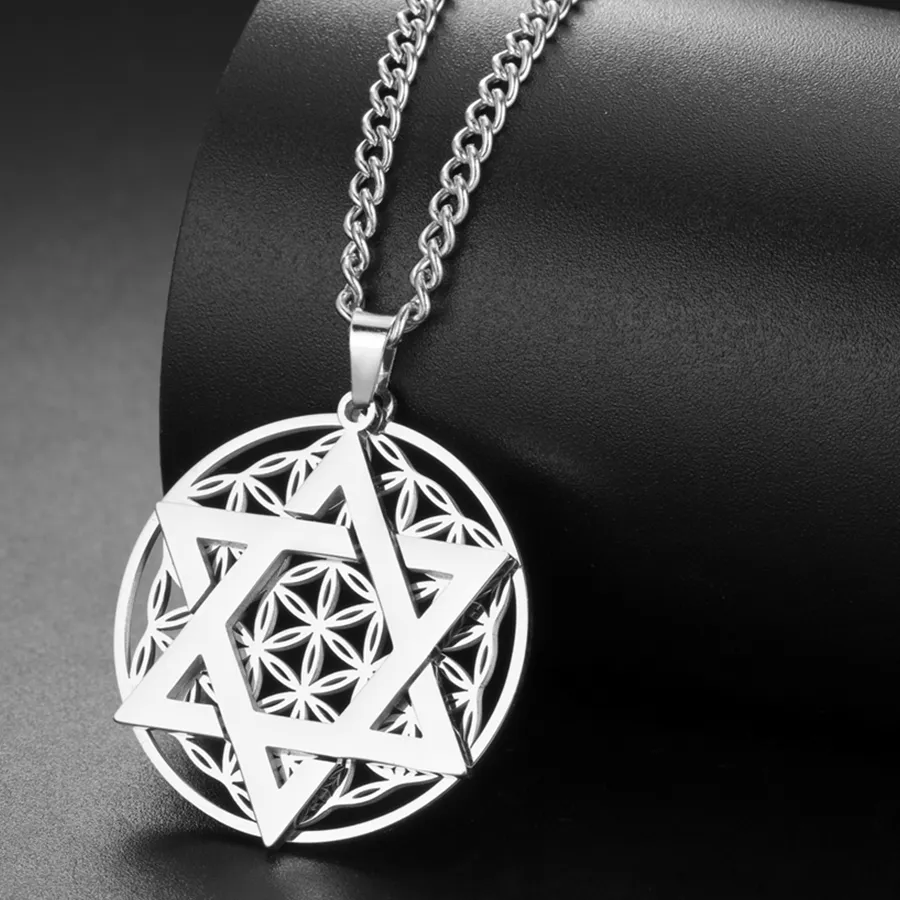Authentic My Shape Flower of Life Star of David Pendant Necklace for Women Men Jewish Six-pointed Star Charm Chain Jewelry
