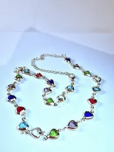 Authentic Fashionable Multicoloured Rhinestone Heart Shaped Necklace Gold Plated (#163)
