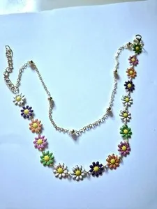 Authentic Gold Plated Double Layer Multicoloured Daisy Anklet (#170)