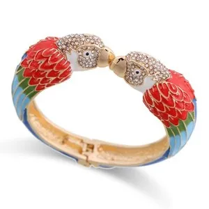 Authentic Enamel Parrot Tropical Bird Cuff Bangle Bracelet Multicoloured Gold Plated UK