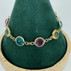 Authentic Austrian crystal bezel set bracelet multicoloured gold plated Signed 7''