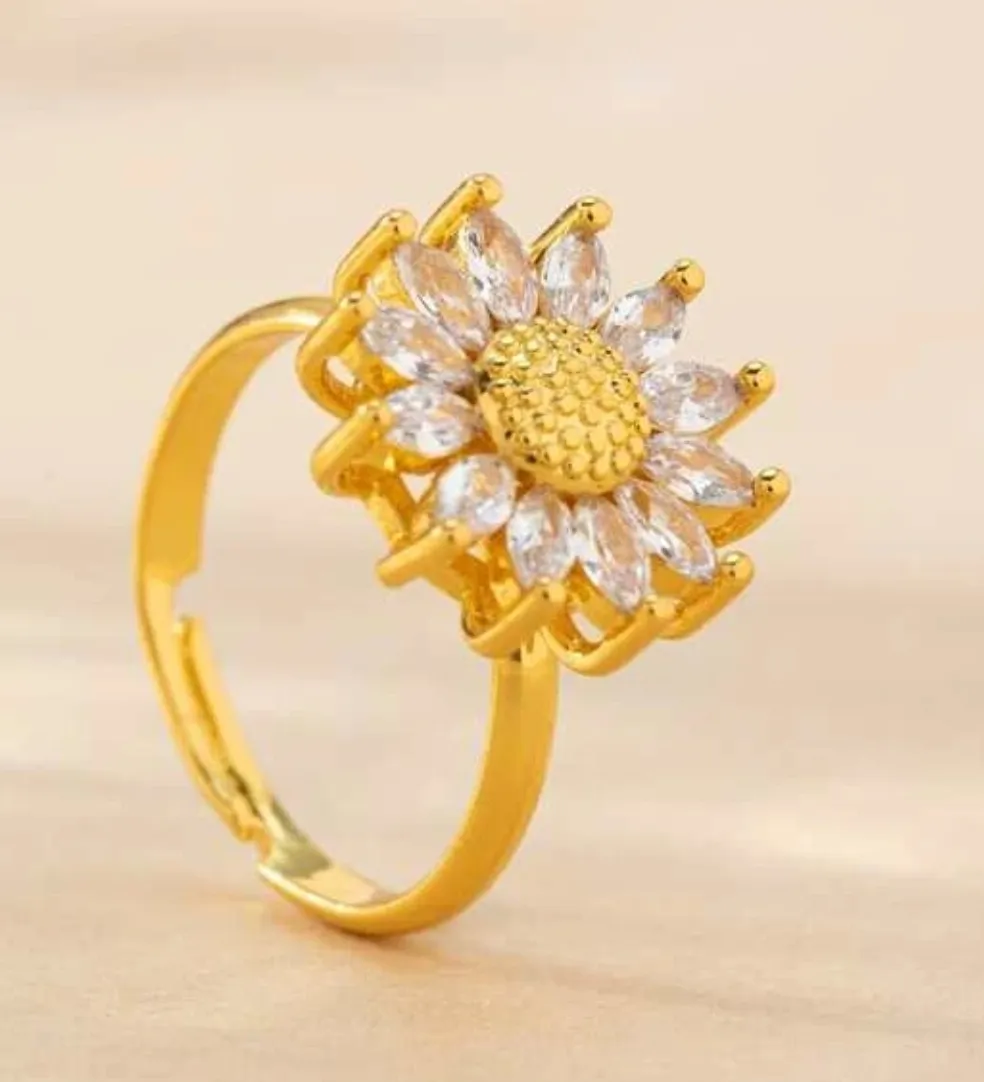 Authentic Gold Plated  Multicoloured  Crystal Flower Ring Size M Adjustable