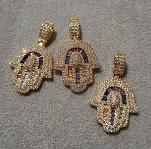 Authentic Large Turkish Design Gold Plated Multicoloured zirconia Hamsa 🪬 Pendant