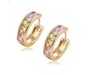 Authentic 9ct 9K Yellow Gold Plated Ladies White & Color Stone Small Hoop Earrings A1 UK