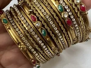 Authentic Celestial Gold‑Plated Prism Bangle Set – Radiant Protection