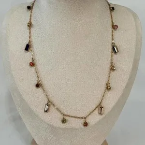 Authentic Gold plated multicoloured beaded gems gemstone charm statement summer necklace