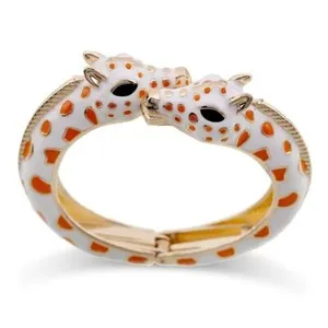 Authentic Enamel Giraffe Cuff Bangle Bracelet Multicoloured Gold Plated UK .