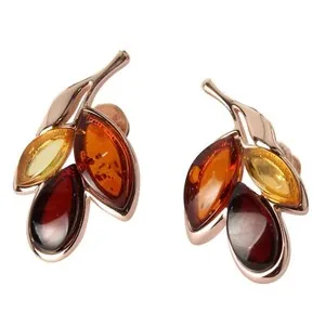 Authentic Triune Sunfire Amber Earrings - Rose Gold Plated Talisman of Vital Energy and Joy
