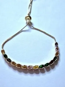 Authentic Multicoloured Rhinestone Push/pull Adjustable Togle Bracelet Gold Plated