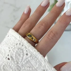Authentic Gold plated multicoloured zirconia gemstone vintage antique style statement ring