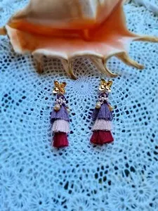 Authentic Blooming Protection: Multicoloured Gold Plated Floral Tassel Earrings