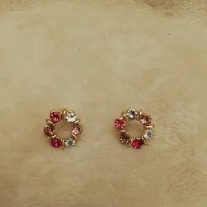 Authentic Beautiful Multicoloured Circlet Earrings Stuck Back Gold Plated Metal