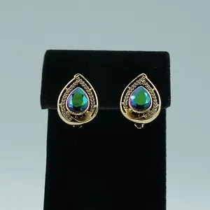 Authentic 18ct Gold Plated Multicoloured Crystal English Lock Earrings Hypoallergenic