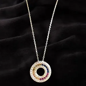 Authentic Gold Plated Sterling Silver Multicoloured Crystal Circles Pendant Necklace