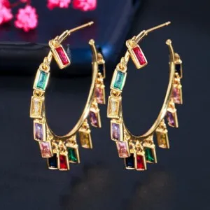 Authentic Aurora's Whisper: Gold Plated Zircon Dangle Earrings of Divine Harmony