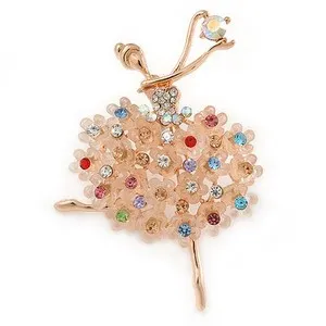 Authentic Gold Plated Multicoloured Crystal Ballerina Brooch - 55mm L