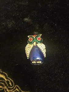 Authentic Gold Plated Multicoloured Enamel And Crystal Owl Brooch