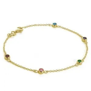 Authentic Gold Plated Sterling Silver Multicoloured 4mm CZ Bracelet