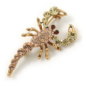 Authentic Statement Multicoloured Scorpio Brooch In Gold Plated Metal - 48mm L