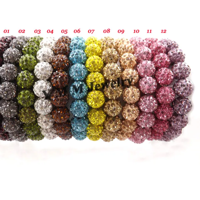 Authentic XiaoYaoTYM 12pcs Full Jewelry Rhinestone Paved Disco Ball Beaded Bracelets Elastic 24 colors for Choose