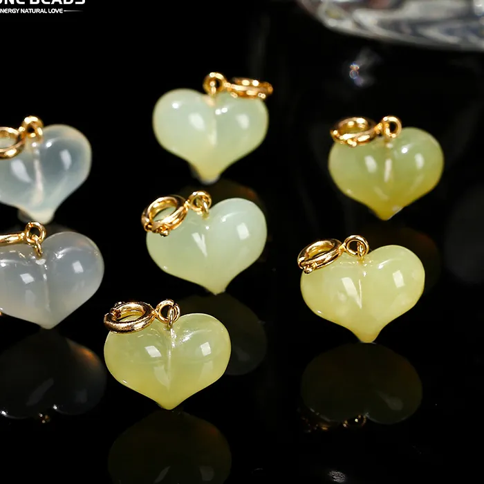 Authentic 1 Pc Natural Stone Light Green Jade Heart Shape Bead Random Color Pendant For Jewelry Making Diy Necklace Bracelet Accessory