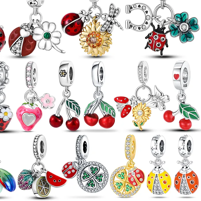 Authentic Ladybug & Strawberry Enchantment: 925 Silver Fertility Pendant & Bracelet
