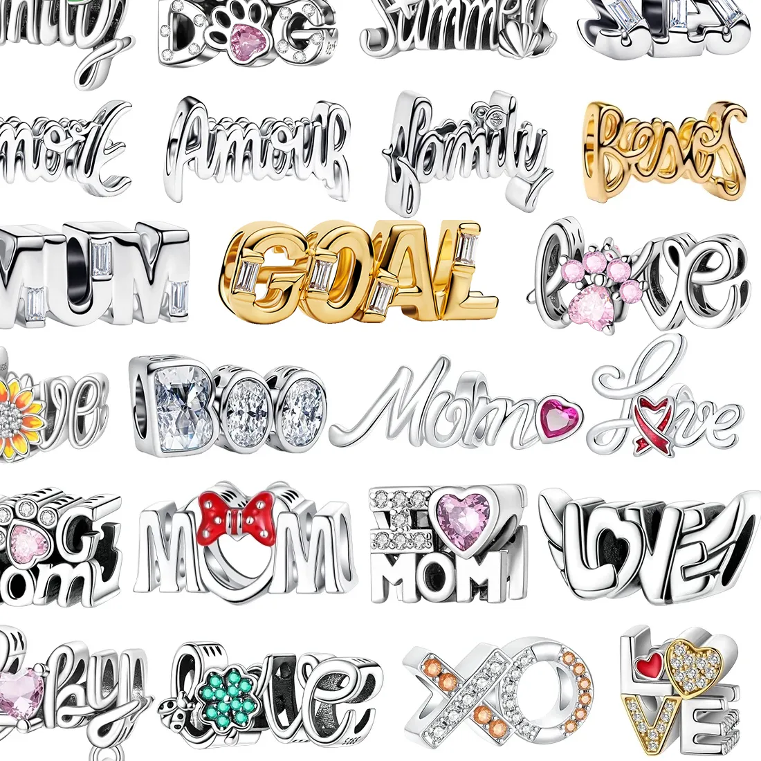 Authentic Original 925 Sterling Silver Letters Charms Love Heart Lucky Mother Beads Pendants Fit Bracelet Necklace DIY Jewelry