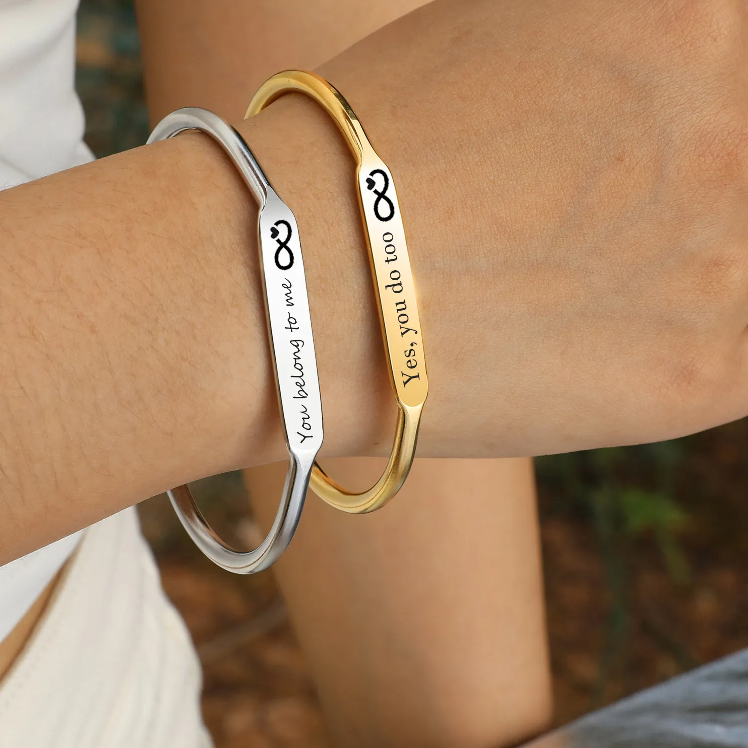 Authentic Custom Couple Jewelry Nomination Bracelet Engravable Message, Open Design Romantic Symbol of Eternal Love