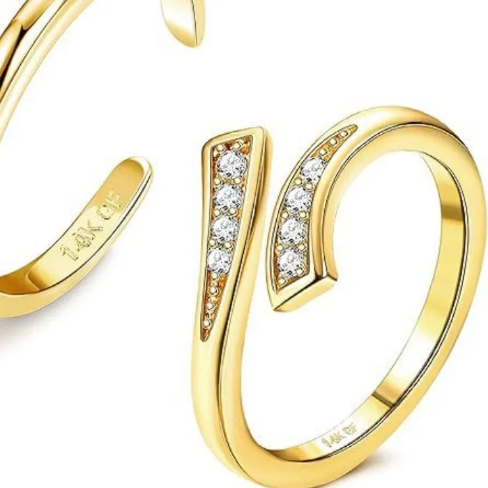 Authentic 14K Gold-Plated Adjustable Zircon Foot Ring Two-Piece Set for Women During Summer Beach Vacation Toe Ring Jewelry Accessories