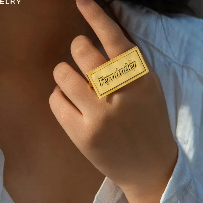Authentic Custom Name Rings Personalized Double Thick Plated Adjustable Rings For Men Women Jewelry Festival Gifts