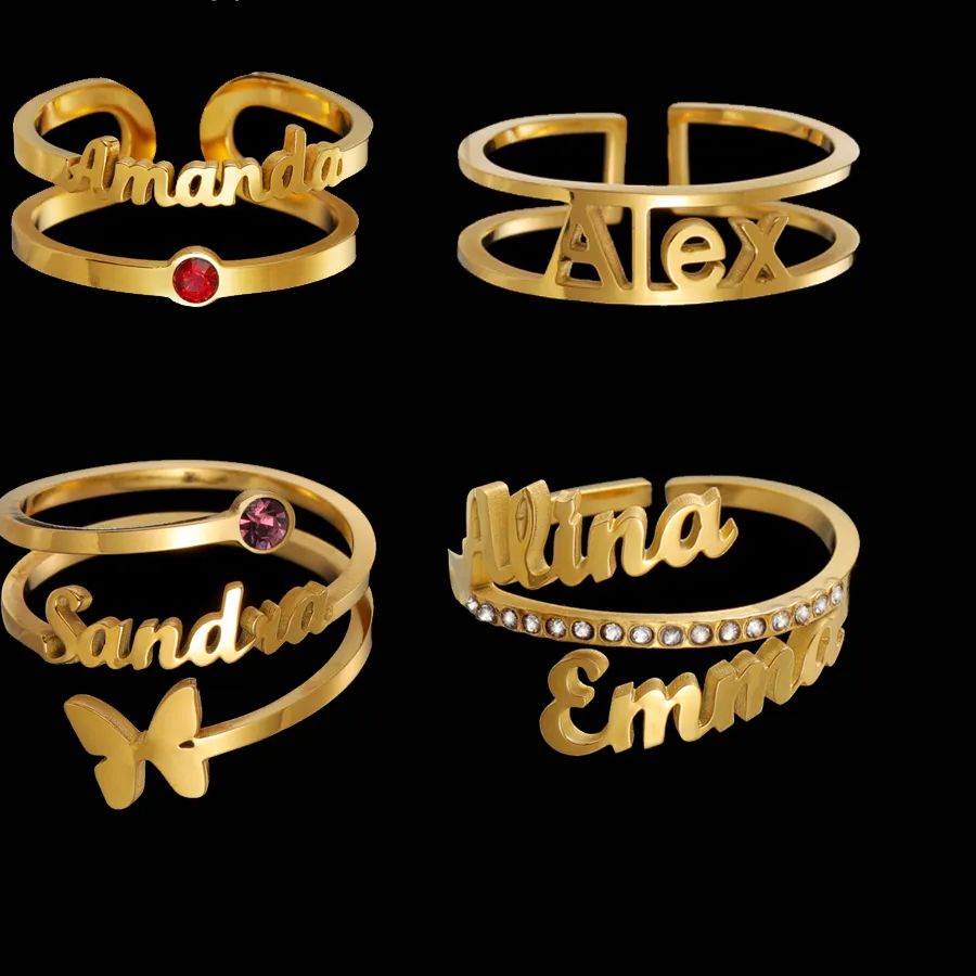 Authentic Atoztide Personalized Custom Names Ring for Women With Zircon 3 Rows Adjustable Letter Wedding Jewelry 