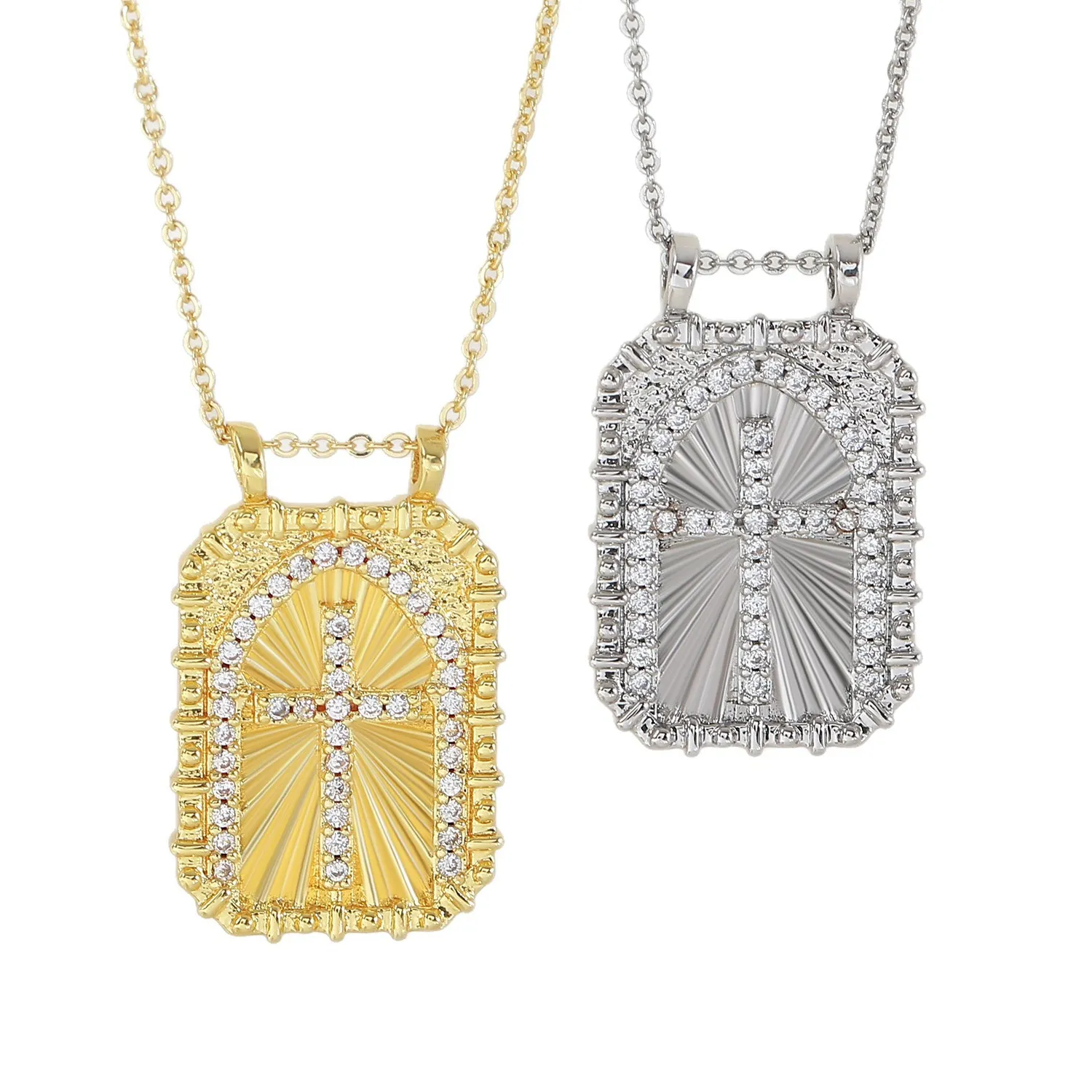Authentic 18k Gold Inlaid Zircon Bohemian Style Square Brand Cross Necklace Women's Light Luxury Niche Design Accessories Neck Chain