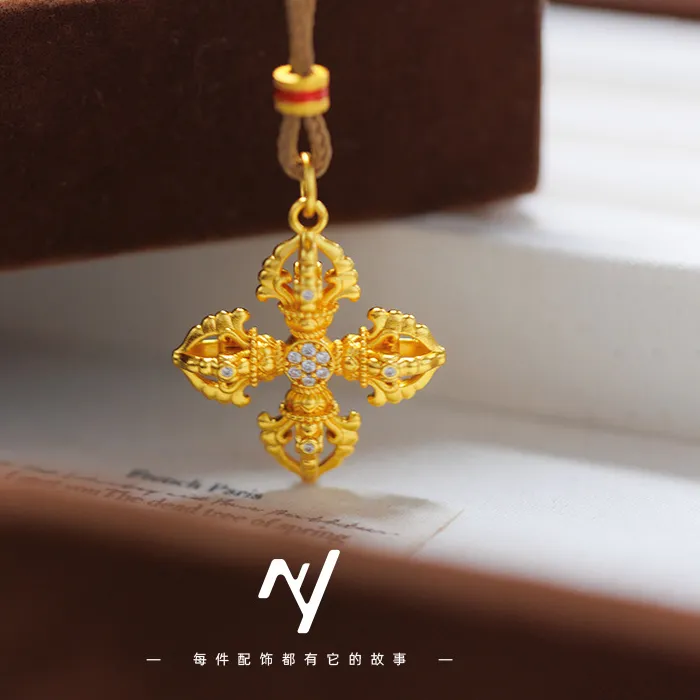 Authentic The Celestial Dorje: Ancient Court-Style 999 Gold and Moissanite Vajra Talisman