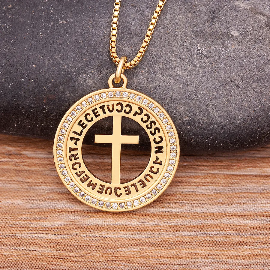 Authentic Nidin European and American Hot Gold Plated Micro Inlaid Zircon Hollow Cross Pendant Necklace Men and Women Hip-hop Jewelry Gift