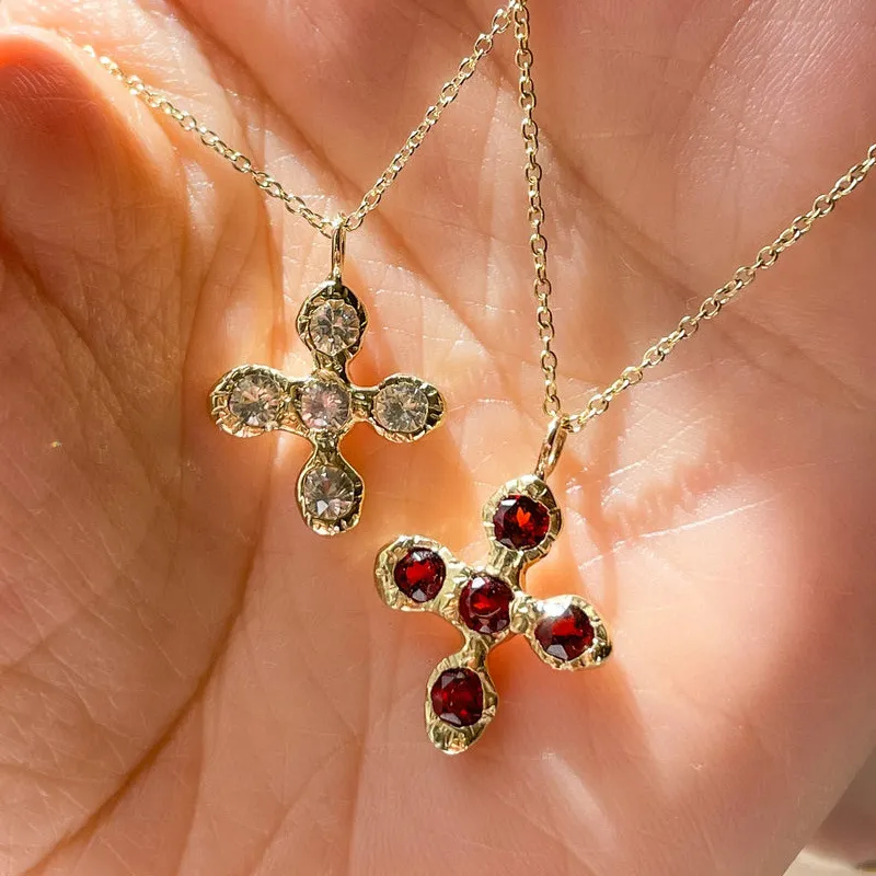 Authentic Gorgeous Exquisite Gold Color Inlaid Multicolored Zircon Cross Necklace Women's High-end Luxury Banquet Eye-catching Necklace