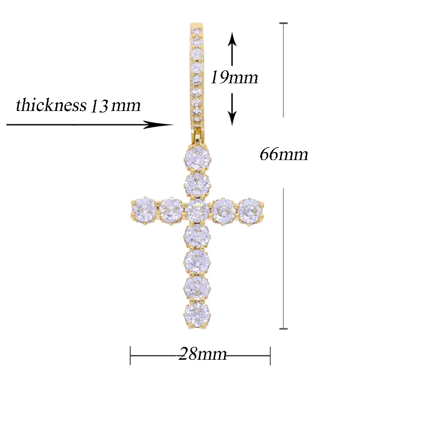 Authentic Fashion new gold-plated cross men's pendant necklace inlaid with 5A round zircon chain Joker hip-hop pendant jewelry.