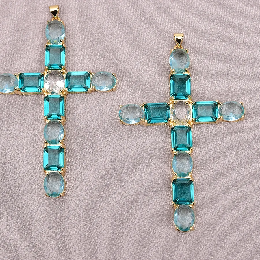 Authentic APDGG N110 2 Pcs Gold Plated Jewelry Inlaid Green Color Crystal Cross Pendant Necklace Making DIY