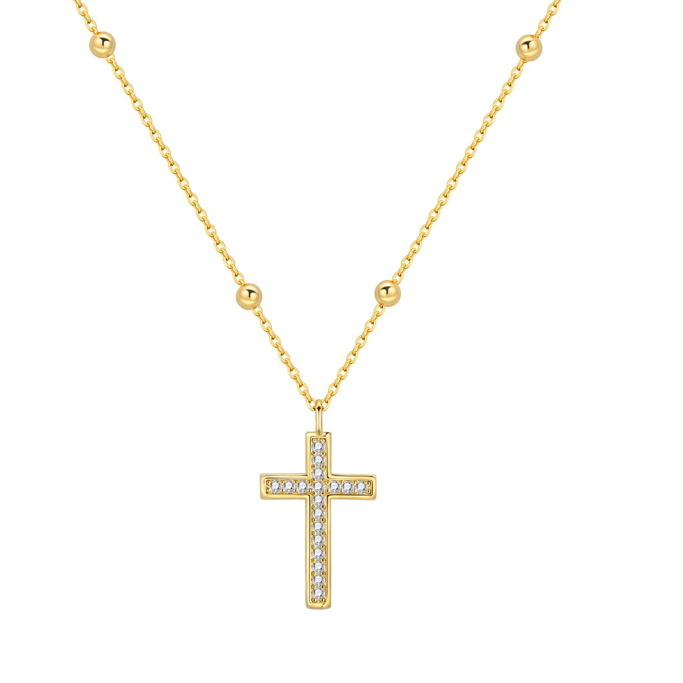 Authentic Orstarry 925 Sterling Silver Gold Inlaid Stone Cross Necklace Pendant Necklace for Women Birthday Gifts Fashion Fine Jewelry