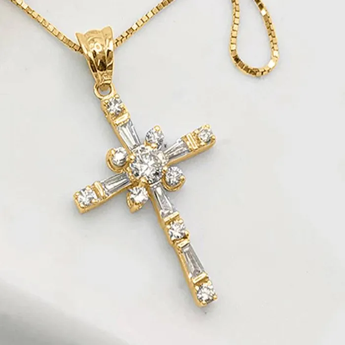 Authentic Huitan Cross Design Women Pendant Necklace Gold Color Inlaid Bright CZ for Party Daily Versatile Accessories Jewelry