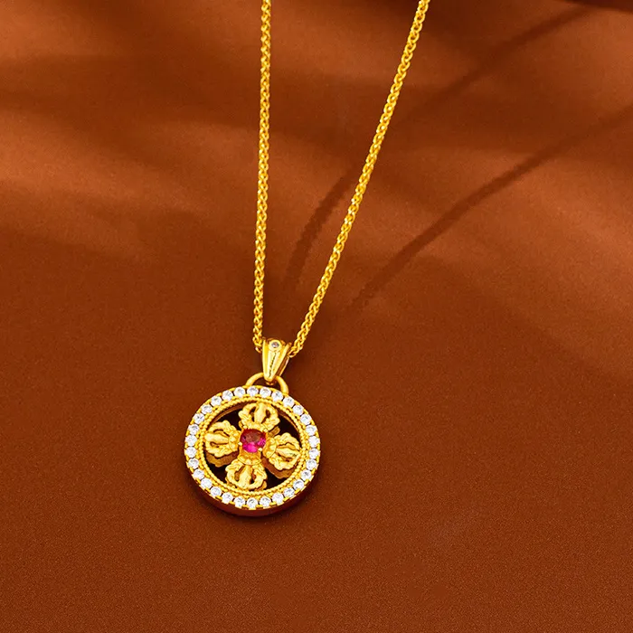 Authentic 24K Gold AU999 Inlaid Hollow Cross Vajra Pendant Women - Premium pure gold, suitable for single or matching necklace wear