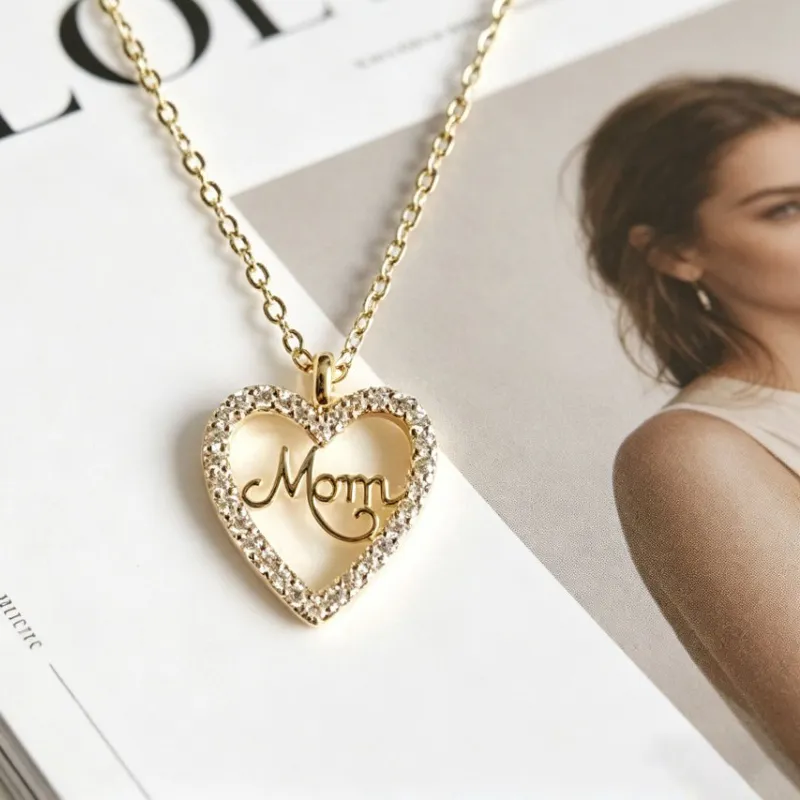 Authentic Yanbai cross-border exquisite Mother's Day simple and fashionable micro-inlaid zircon mom love hollow necklace all-match exquis