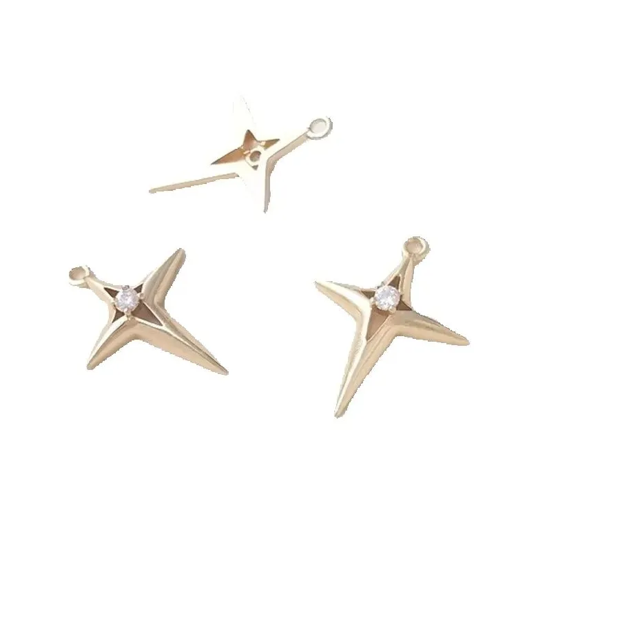 Authentic Inlaid Zircon 14K Gold Cross Star Pendant DIY Necklace Earring Charms K485