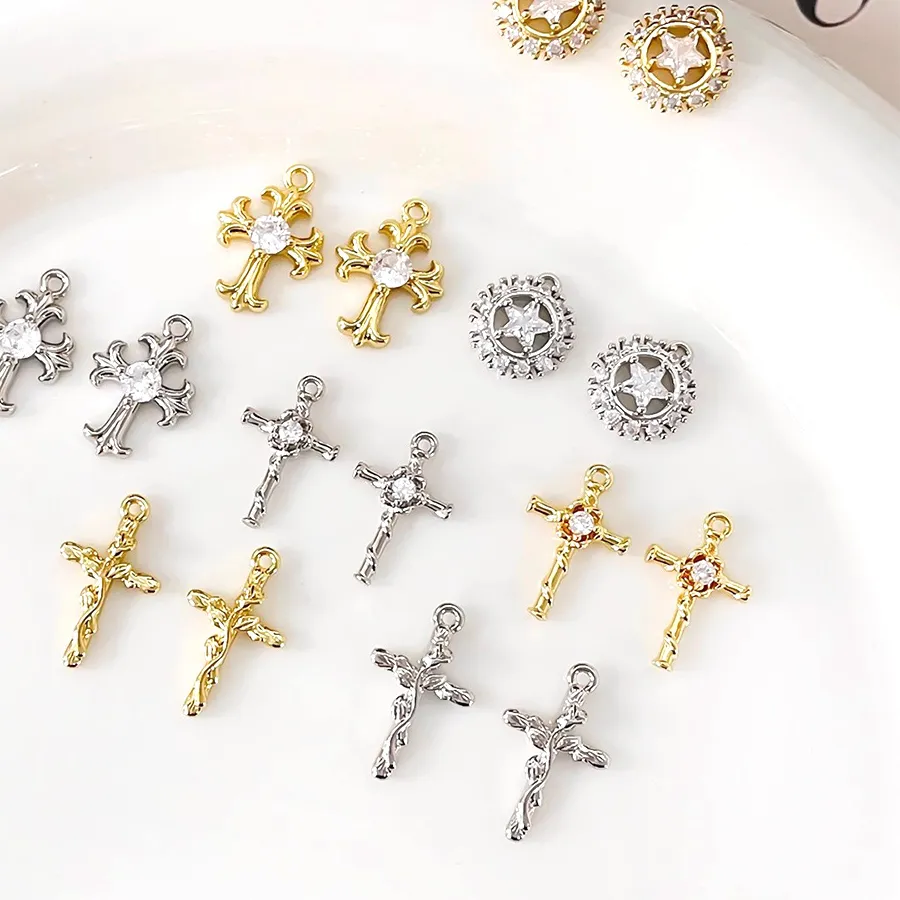 Authentic 3 Pieces Brass Gold-plated Zircon Inlaid Cross Pendant DIY Jewelry Making Necklace, Bracelet, Clothing Accessories Materials