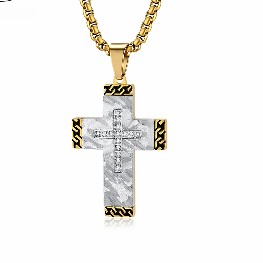Authentic Versatile Cross Pendant Gold Plating New Technology Sand Inlaid Geometric Number Pattern Trendy Fashion no price difference