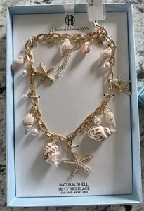 Authentic House Of Harlow Gold Plated 16” + 3”Natural Starfish/Shell Nickel Free Necklace