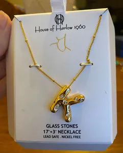 Authentic House Of Harlow 1960 Initial K Necklace Gold Plated Bubble Letter & Rhinestones